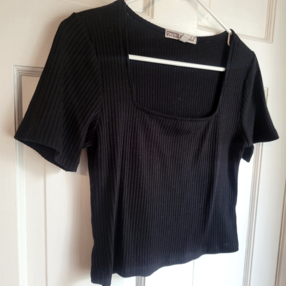 Black Crop Top Tee - Gypsies & Moondust - L